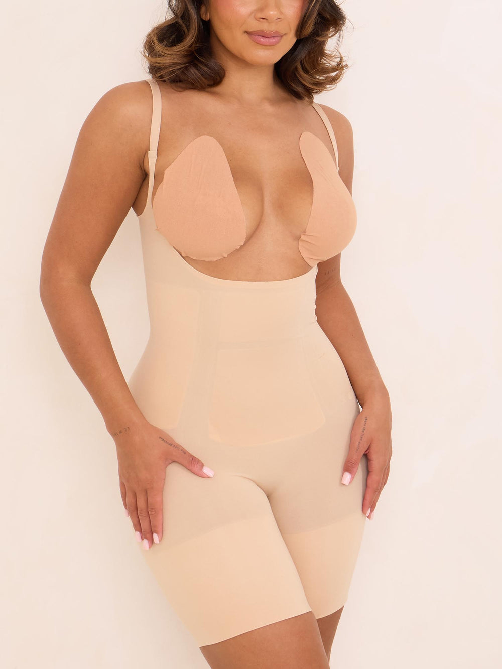 360Sculpt™- Open bust Bodysuit-BEIGE