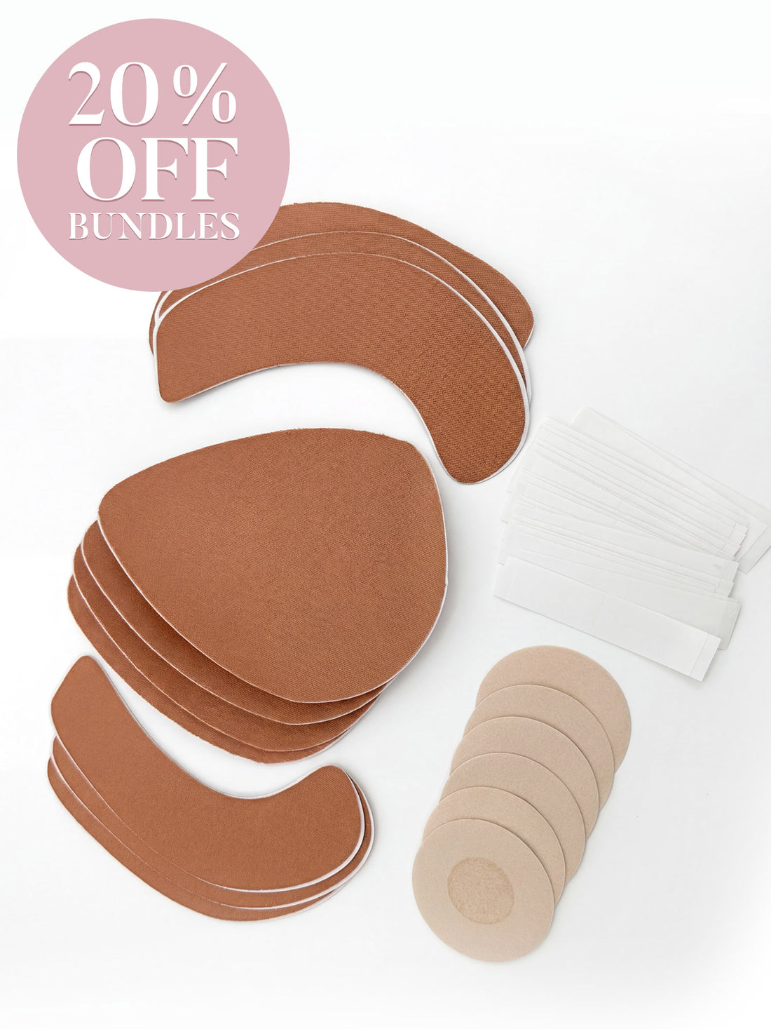 Set of adhesive patches on a white background with a 20% off bundles label.