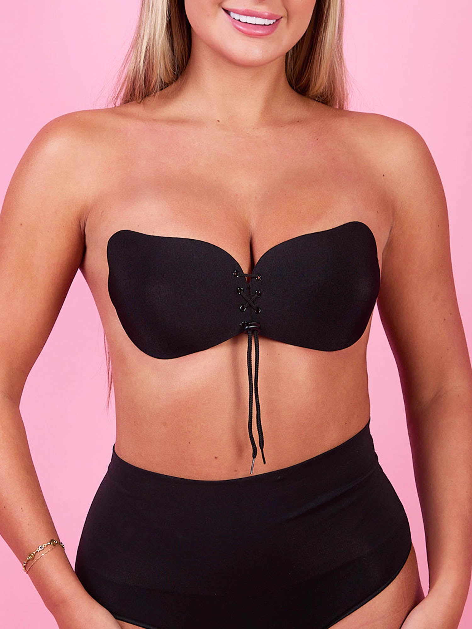 Adhesive Drawstring Push Up Bra-Black